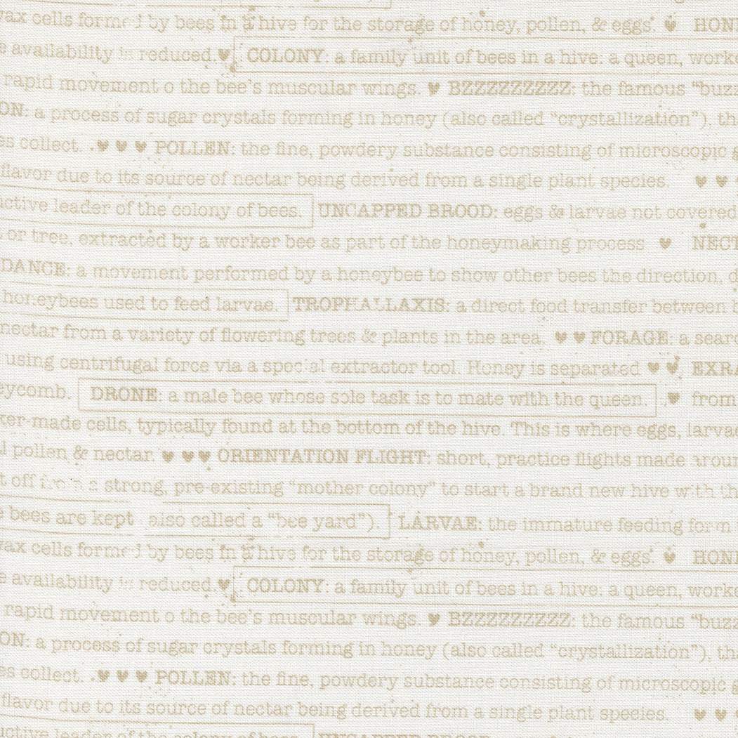 Wild Honey Buzz Words Daisy fabric by Lella Boutique with honeybee and flower design in warm golden tones, sold by half yard