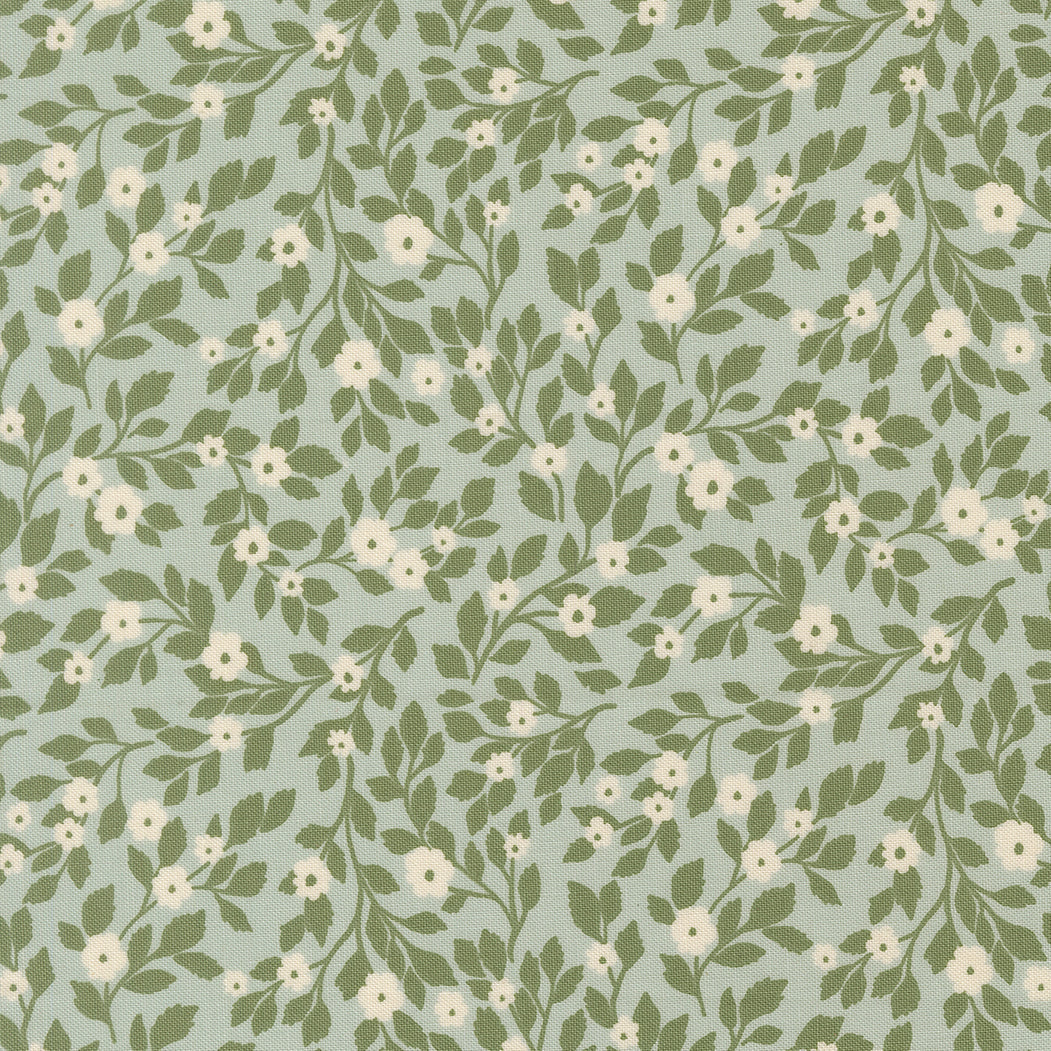 True Love Daydream Posies fabric with vintage birds and blooms in robin's egg blue by Vanessa Goertzen