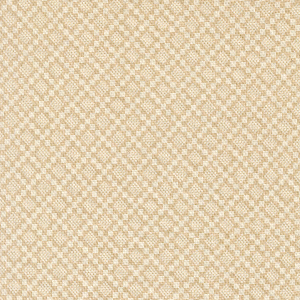 True Love Checkmate Oatmeal fabric by Vanessa Goertzen featuring vintage motifs and calming palette