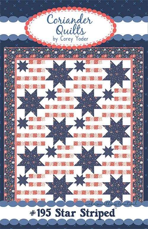 Star Striped Quilt Pattern by Corey Yoder with star blocks and striped design, 68x82 inches.