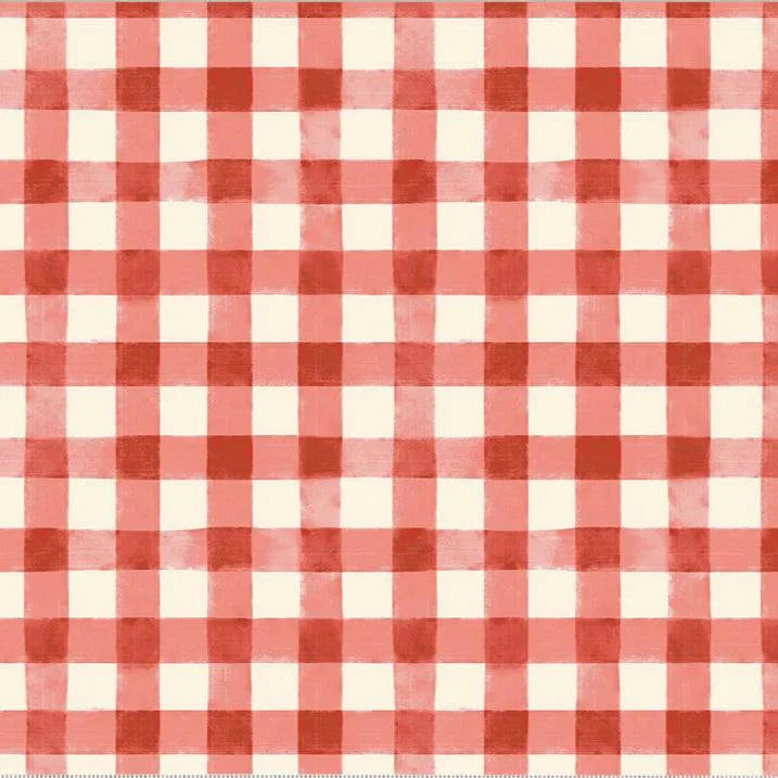 Highland Hooves Barn Red cotton gingham fabric by Whistler Studios for Wyndham Fabrics
