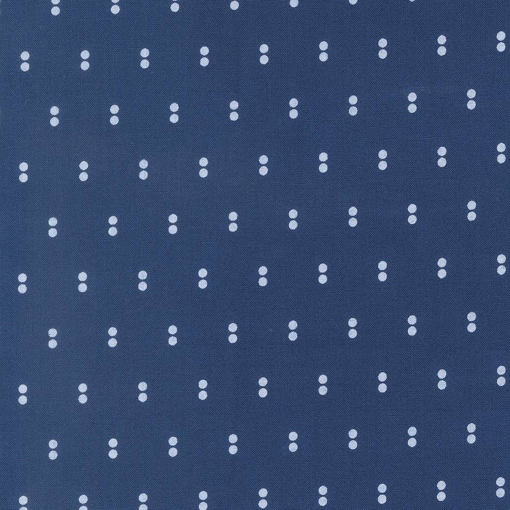 Blueprint Dots Navy fabric by Camille Roskelley, navy blue with white dot pattern from Moda Fabrics