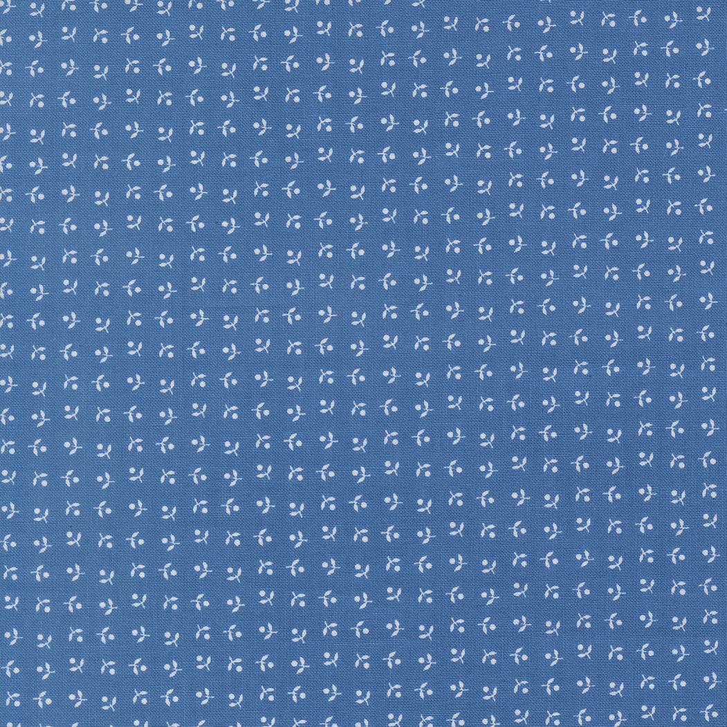 Blueprint Somerset Sea fabric by Camille Roskelley in classic blue with white vintage floral and dot pattern