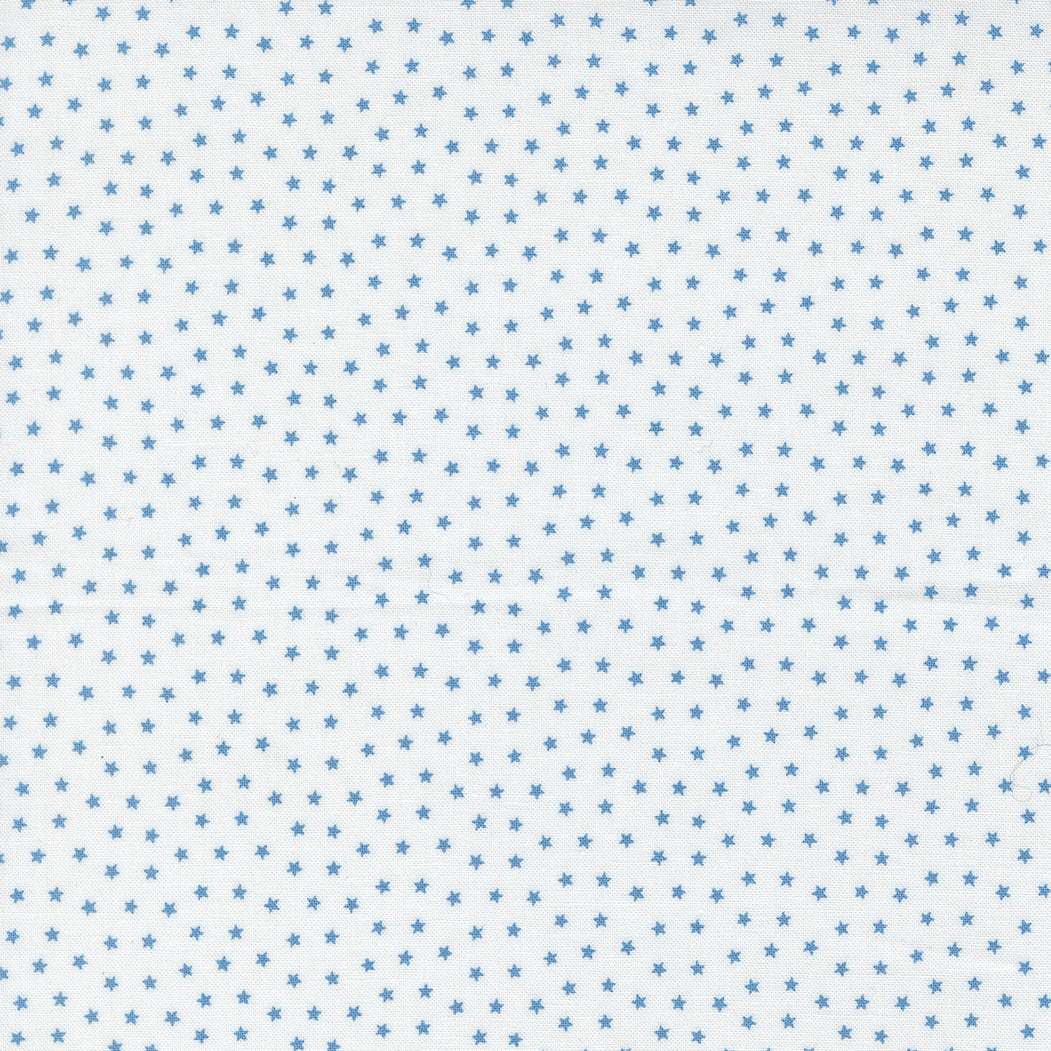 Blueprint Starlight White Blue fabric with small blue star pattern by Camille Roskelley for Moda Fabrics