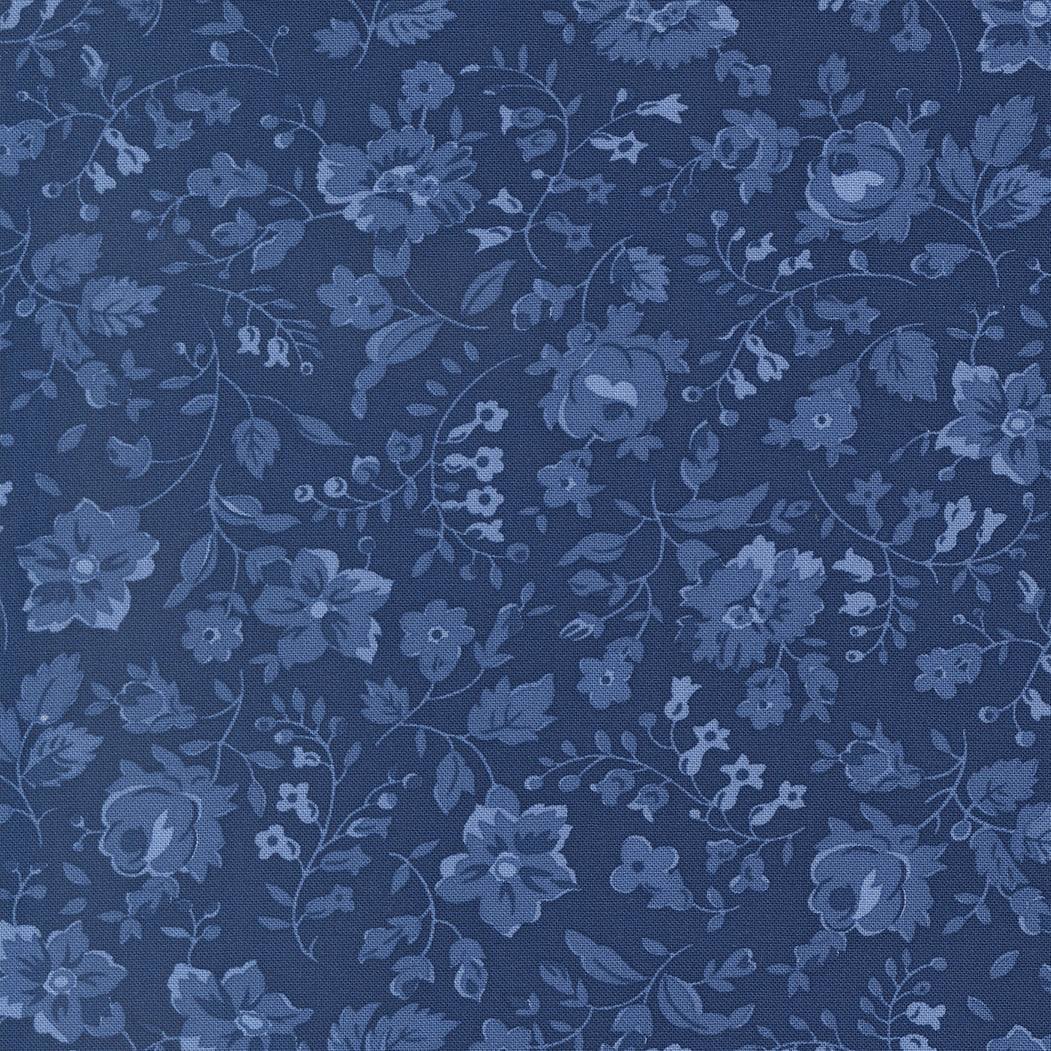 Blueprint Vineyard Florals Navy fabric with vintage floral pattern by Camille Roskelley for Moda Fabrics