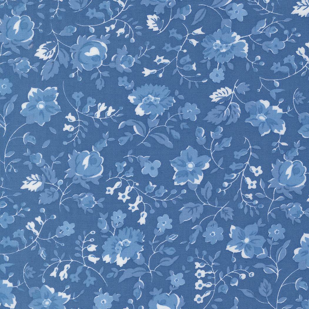 Blueprint Vineyard Florals Sea fabric by Camille Roskelley in blue with vintage floral pattern