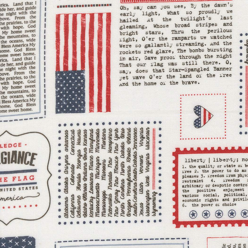 Independence Day All Things American Vanilla fabric by Sweetwater for Moda Fabrics patriotic design red white blue pattern