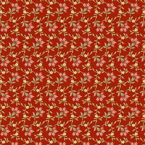 Farmer's Daughter Sweet Clover Red Rose fabric with vintage floral pattern on red background