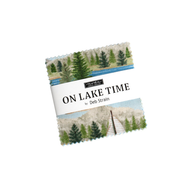 On Lake Time Mini Charm Pack fabric squares featuring lakeside nature designs by Deb Strain for Moda Fabrics