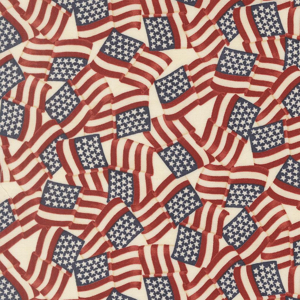 America 250 Years waving flags on parchment fabric by Deb Strain for Moda Fabrics