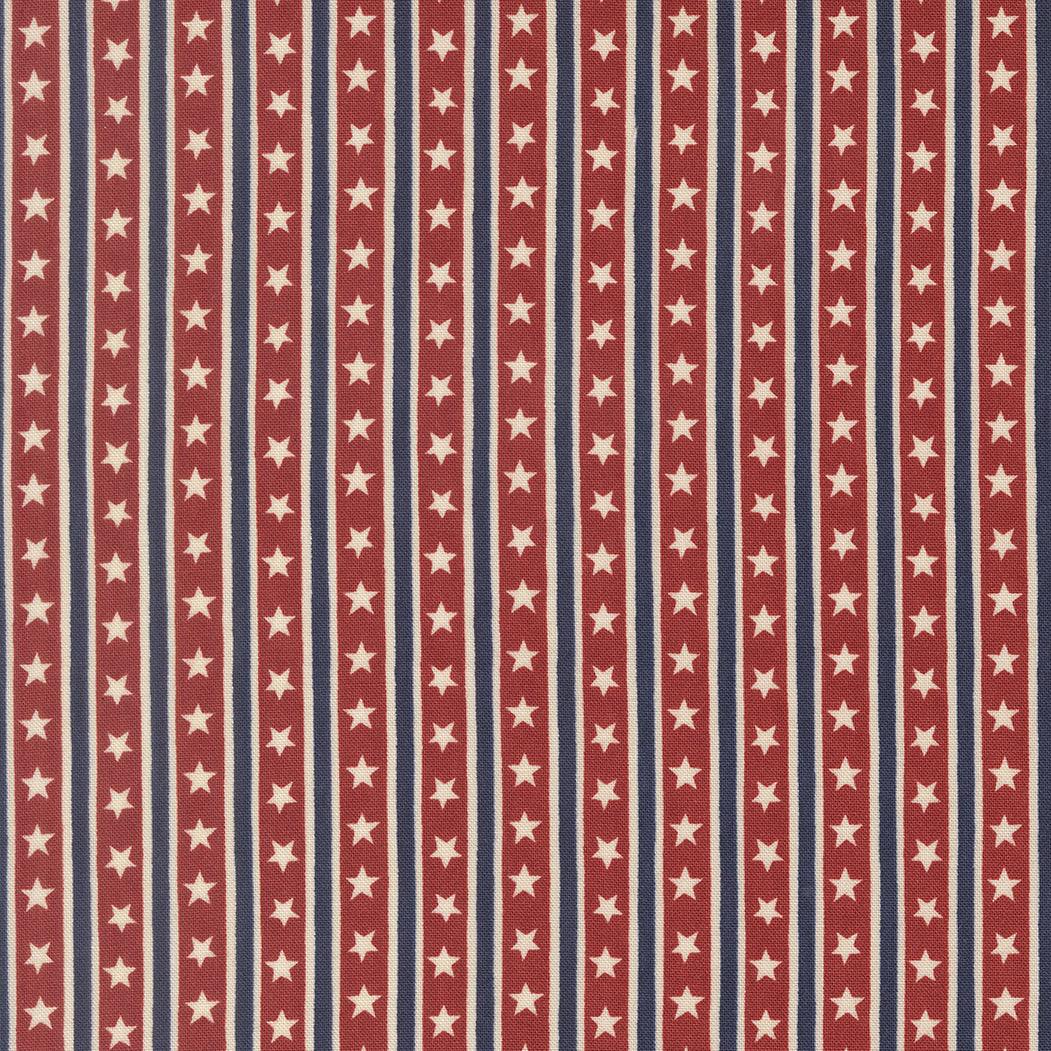 America 250 Years patriotic fabric by Deb Strain with stars and stripes in crimson red
