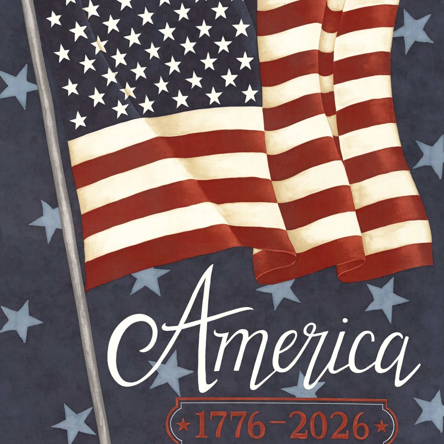 America 250 Years commemorative fabric panel with waving flag by Deb Strain for 250th anniversary projects