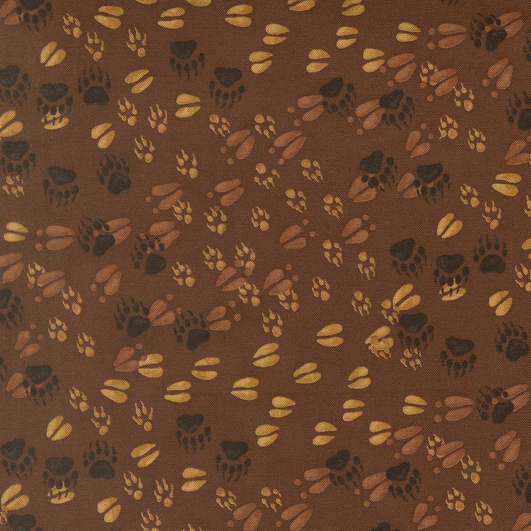 Northwoods Lodge Quilting cuddle fabric with pine trees, animals, and lake motifs in earthy tones by Deb Strain for Moda Fabrics