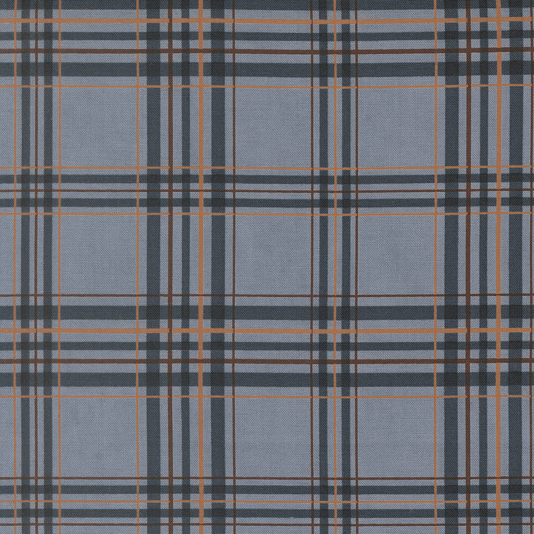 Northwoods Lodge Northwoods Plaid Sky fabric by Deb Strain featuring pine trees and lake scenery in rich earth tones