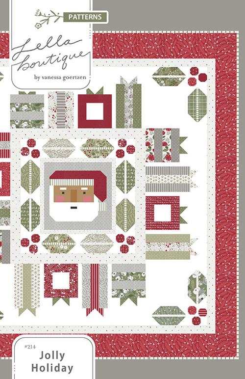 Jolly Holiday quilt pattern by Lella Boutique with Santa and festive designs in red, green, and white colors