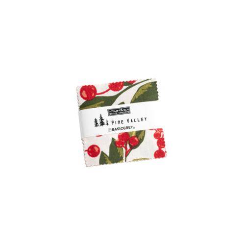 Pine Valley Mini Charm Pack by Basic Grey with 42 pre-cut 2.5x2.5 inch fabric pieces from Moda Fabrics