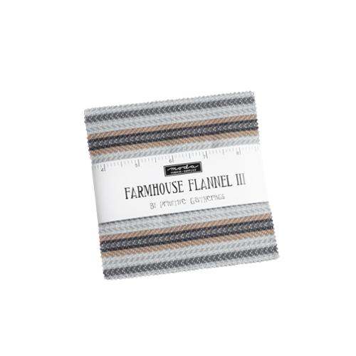 Farmhouse Flannels III Charm Pack by Primitive Gatherings with 42 five-inch square fabric pieces