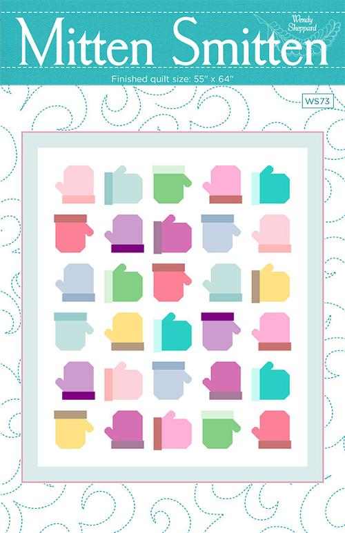 Colorful mitten quilt pattern design by Wendy Sheppard, 55x64 inches, Mittens Smitten Pattern printed quilt pattern