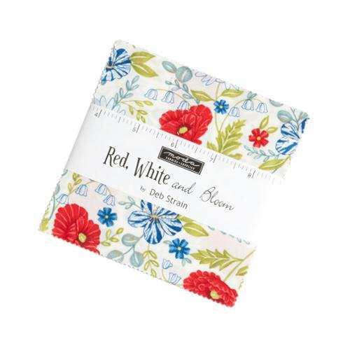Red White & Bloom Charm Pack by Deb Strain with patriotic floral fabric precuts