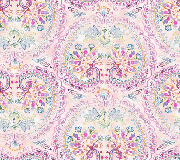 Daydreams Floral Paisley fabric with colorful paisley and floral patterns on a soft pink background