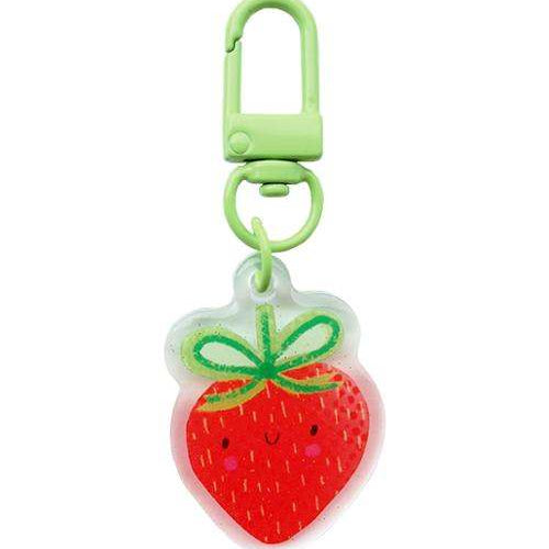 Strawberry zipper charm with glitter acrylic epoxy resin and green clasp by Lizzy House for Moda Fabrics