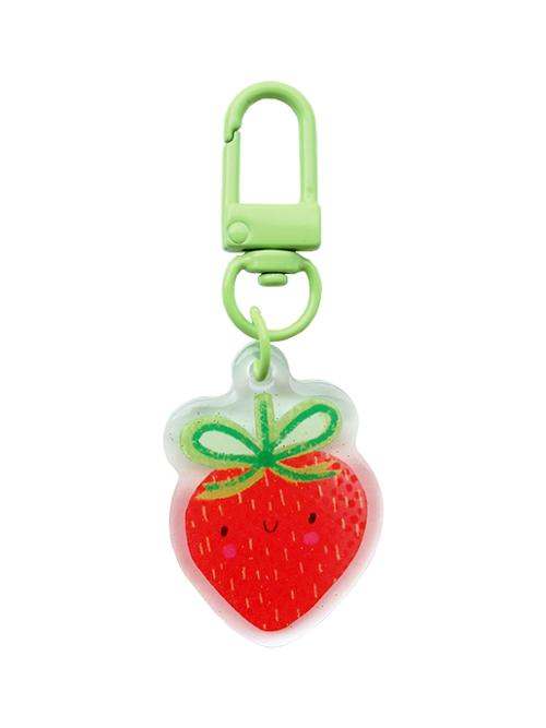 Strawberry zipper charm with glitter acrylic epoxy resin and green clasp by Lizzy House for Moda Fabrics