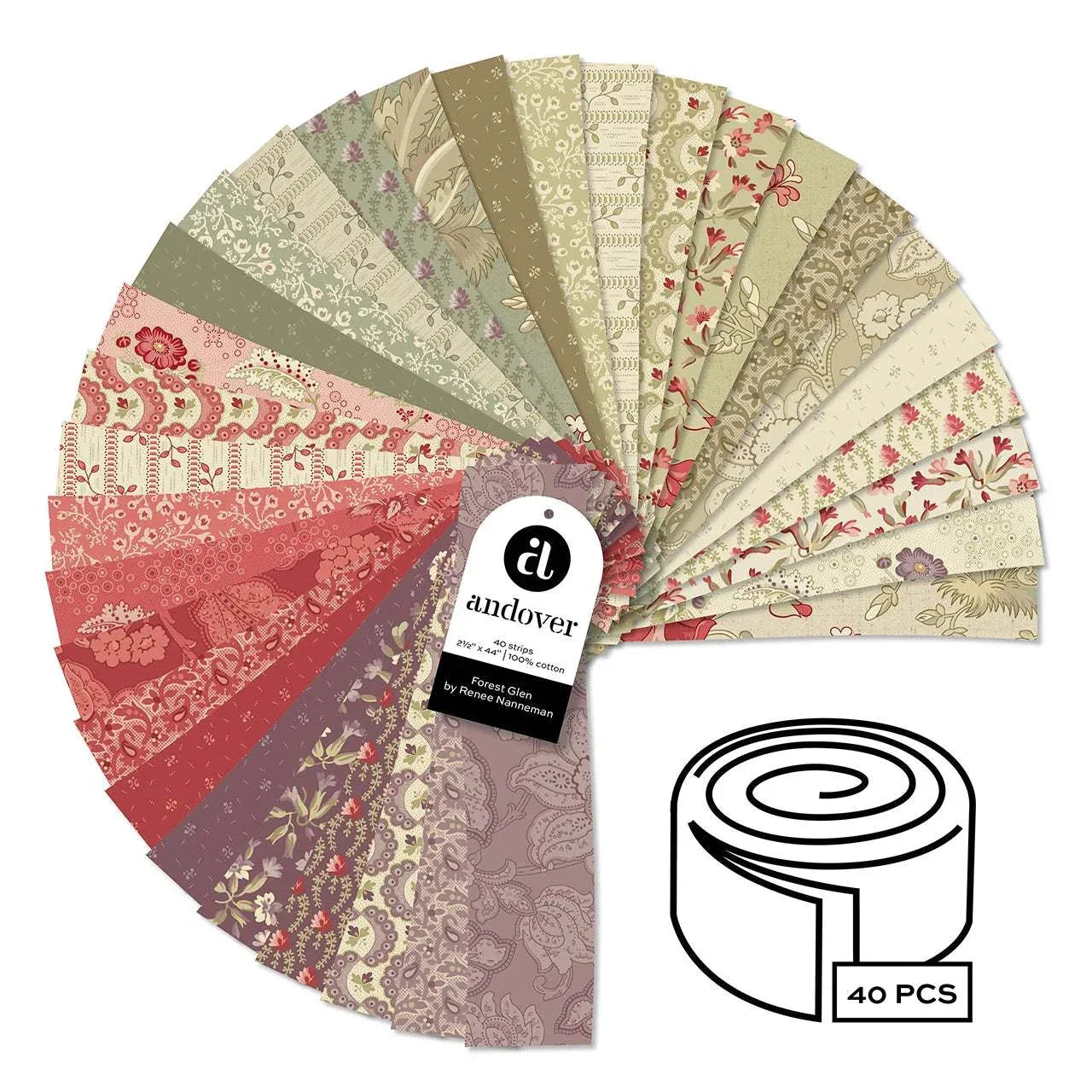 Forest Glen Fat Quarter Bundle 2.5 inch strip rolls by Renee Nanneman for Andover