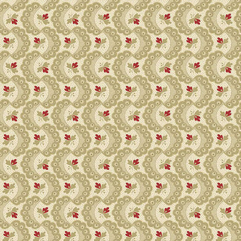 Forest Glen Ruffle fabric with fog mist botanical floral design by Renee Nanneman