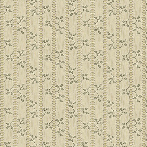 Forest Glen Vines Lichen Green fabric by Renee Nanneman with botanical meadow plants and orchids pattern