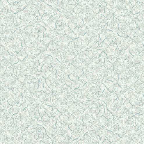 Special Delivery Garden Path Water fabric by Laundry Basket Quilts featuring vintage florals and postal motifs in blues and creams