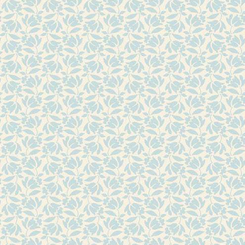Special Delivery Lilybell Ice fabric with vintage florals and postal motifs in blue and cream by Laundry Basket Quilts