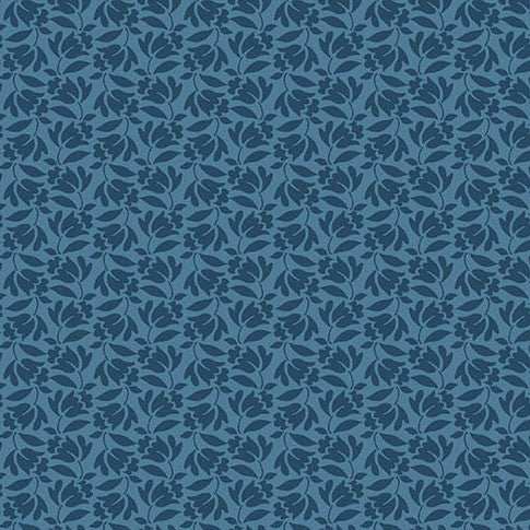 Special Delivery Lilybell Jeans fabric with dreamy blues, creams, vintage florals, houses, and postal motifs by Laundry Basket Quilts