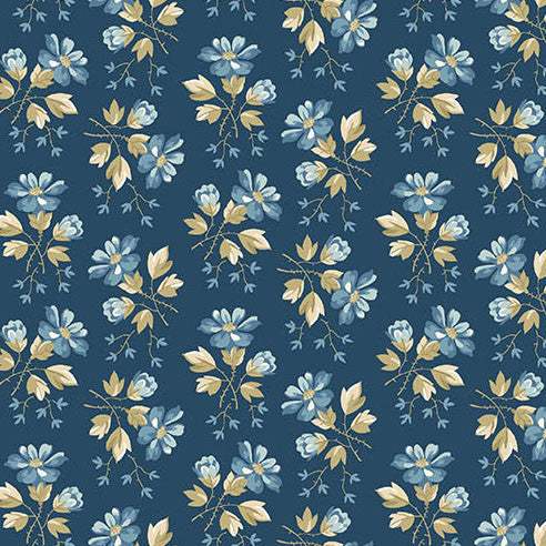 Special Delivery Apple Blossoms Night fabric with vintage florals and postal motifs by Edyta Sitar