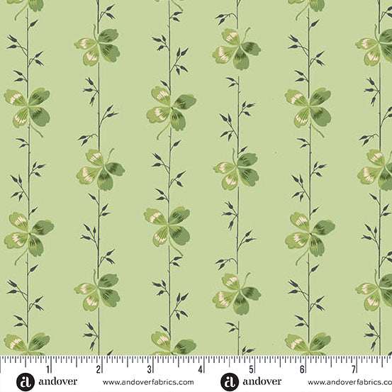 Green Clover Stripe fabric with vertical clover and vine pattern from Little Clover by Andover Fabrics