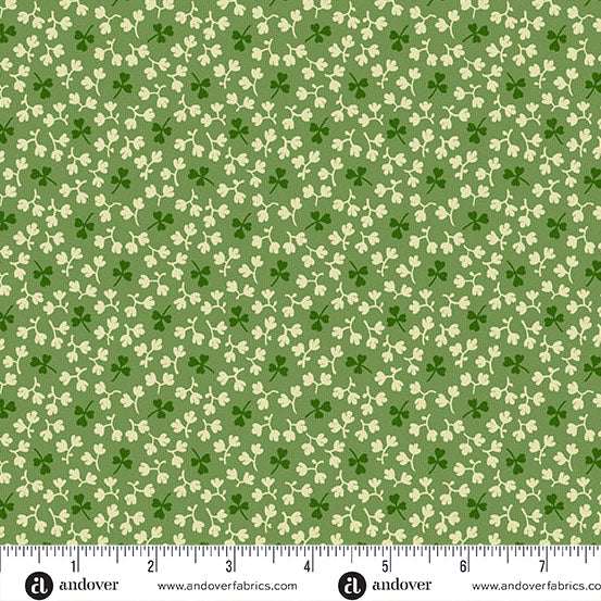 Little Clover by Andover Fabrics green clover field fabric with white and dark green clovers pattern