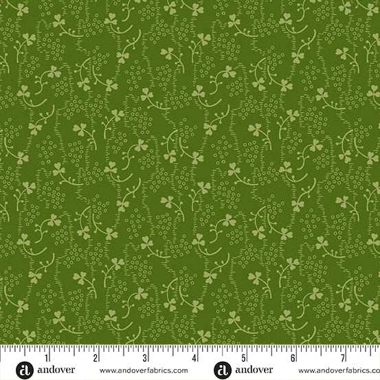 Little Clover by Andover Fabrics green fabric with clover and floral pattern for spring crafts