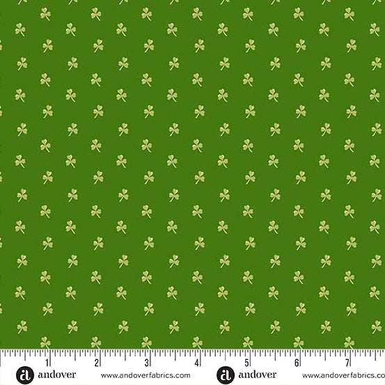 Little Clover by Andover Fabrics green fabric with small clover and polka dot pattern