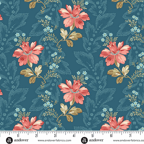 Lighthouse by Edyta Sitar floral fabric with pink flowers on blue background from Laundry Basket Quilts