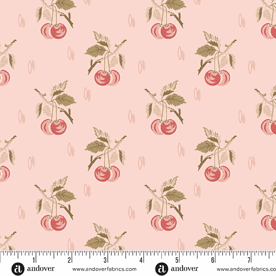 Lighthouse by Edyta Sitar cherry floral fabric with pink background and cherry motifs for quilting