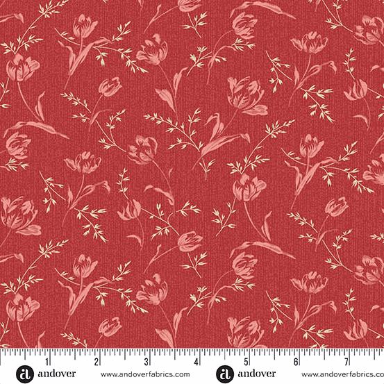 Red floral fabric from Lighthouse collection by Edyta Sitar with delicate blooms on red background