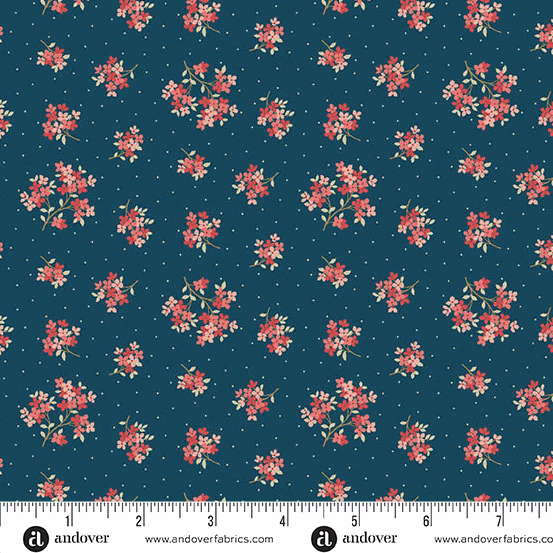 Navy floral fabric with small pink blooms from Lighthouse by Edyta Sitar collection