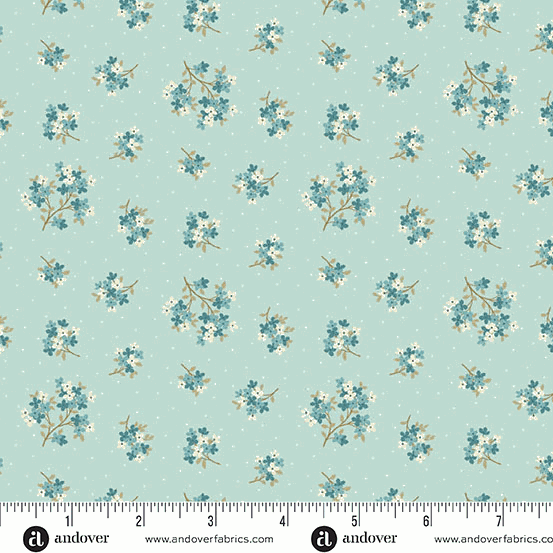 Lighthouse by Edyta Sitar fabric with small blue floral pattern on clear sky background