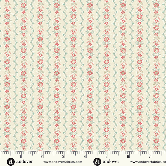 Lighthouse by Edyta Sitar fabric with floral and stripe pattern in red and blue for quilting