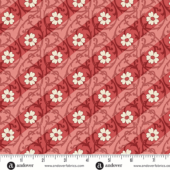 Lighthouse by Edyta Sitar red floral fabric with diagonal stripes from Andover Fabrics