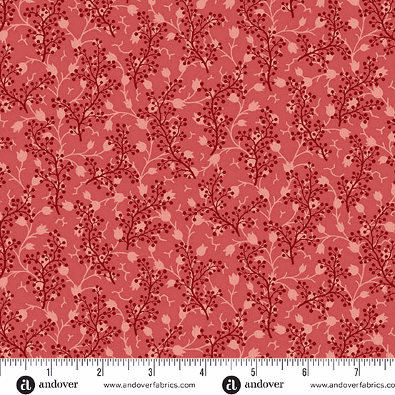 Red floral fabric with blooming branches from Lighthouse by Edyta Sitar collection
