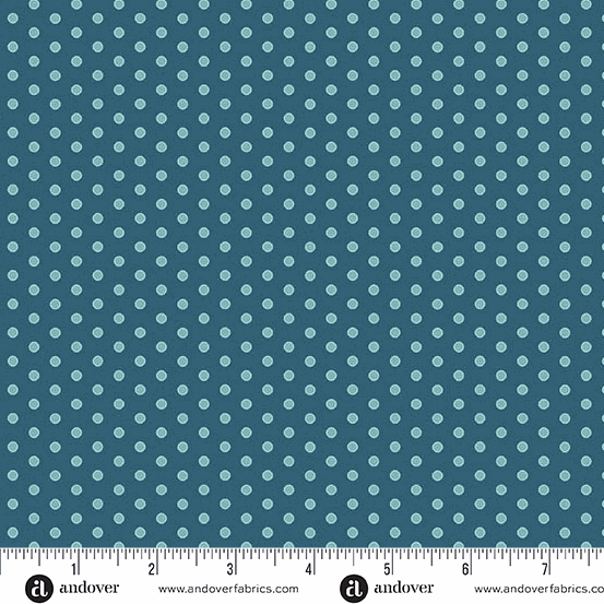 Lighthouse by Edyta Sitar blue fabric with green polka dots from Lakefront Glimmer collection