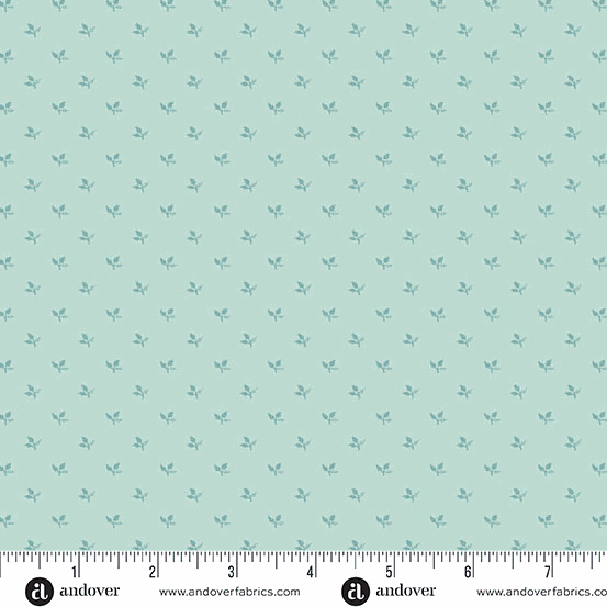 Lighthouse by Edyta Sitar Clear Sky Serene fabric with small blue floral pattern on light blue background