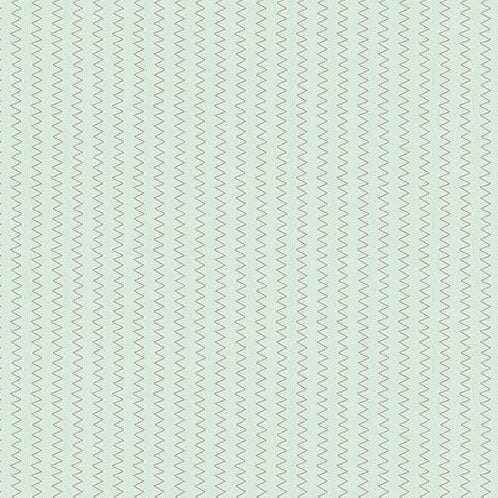 Sewing Bird Zig Zag Pool fabric pattern by Edyta Sitar in soft blues and neutrals with sewing-themed motifs