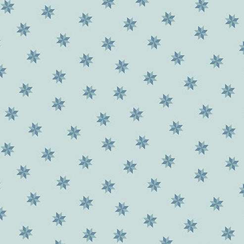 Sewing Bird fabric with Le Moyne Star Bluebonnets pattern in soft blue by Edyta Sitar