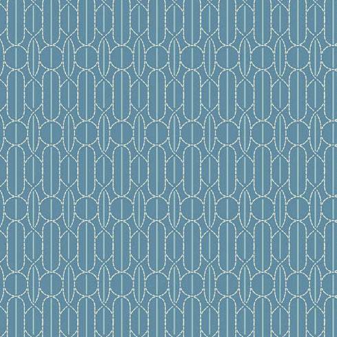 Deep Indigo Sewing Bird Pin Tuck fabric by Edyta Sitar, geometric stitch pattern textile for quilting and sewing projects